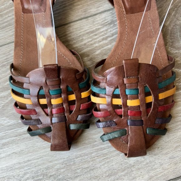 Arezzo Colourful Leather Huarache Strappy Sandal - Picture 3 of 13